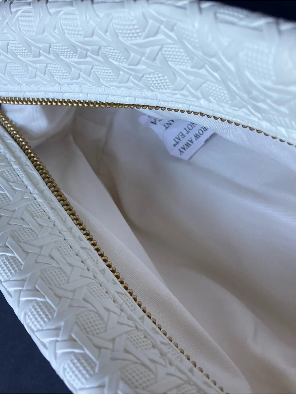 Tory Burch Woven Textured White Faux Leather Cosmetics/Toiletries Zip Pouch Bag